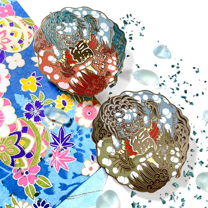 Karajishi Chinese • Japanese Lion Enamel Pin for wholesale by Shishido Creative