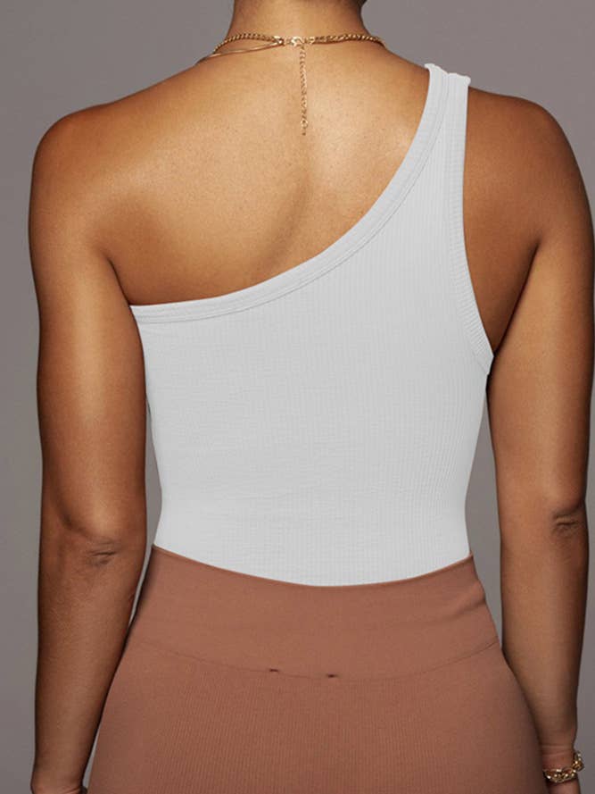 UNISHE - Wholesale Knit top – Women's - One Shoulder Plain Ribbed Knitting Crop Top ZZKF8793