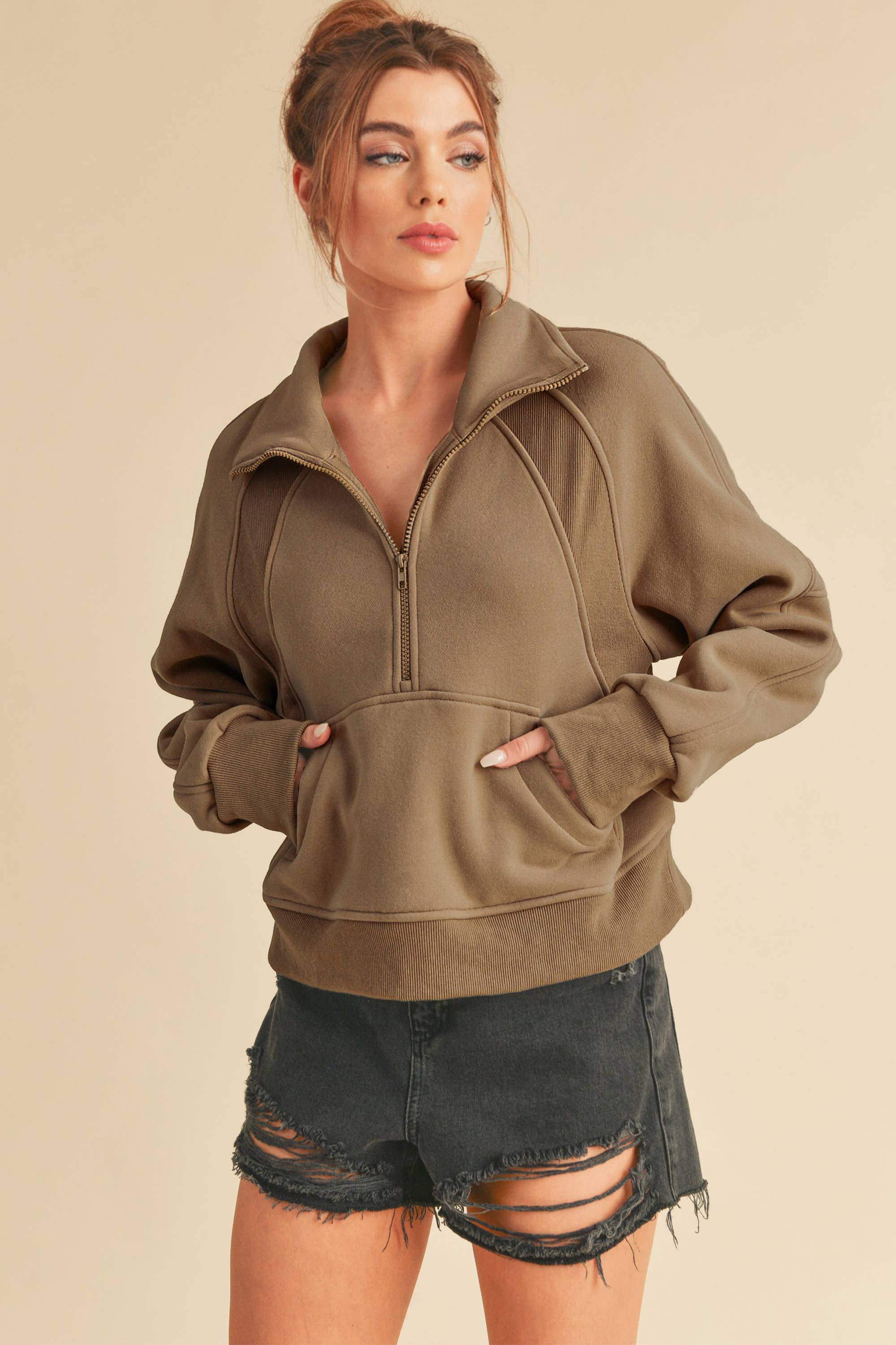 AEMI + CO - Wholesale Sweatshirt - Dames - 950CK Duif, trechterhals, halve ritssluiting, 283