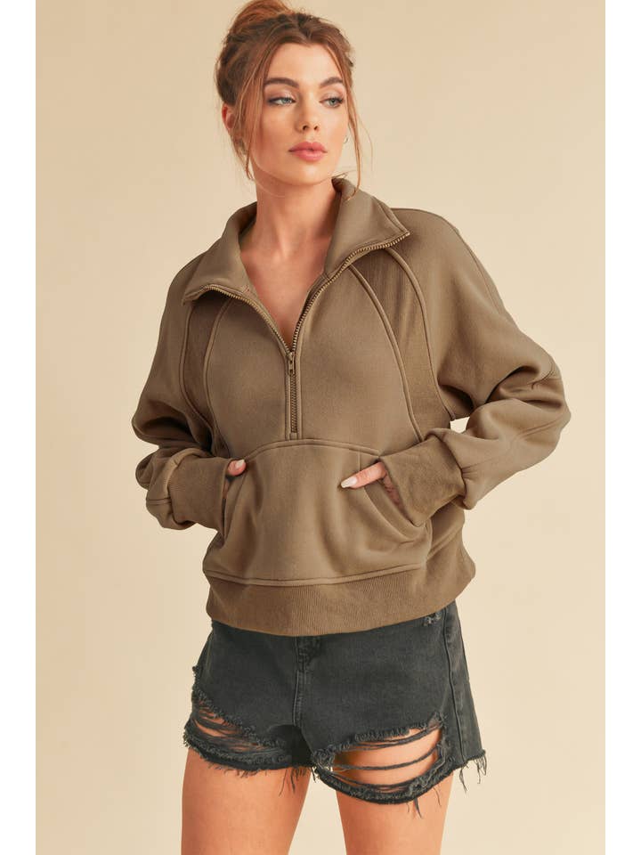 AEMI + CO - Wholesale Sweatshirt – Women's - 950CK Dove Funnel Neck Half Zip 283