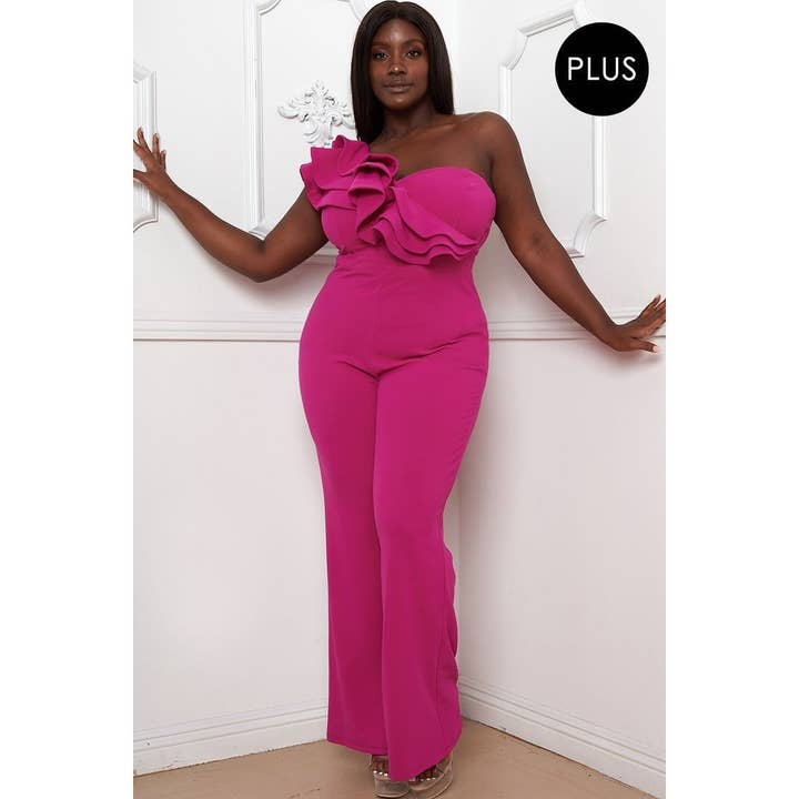 Black Pearl Clothing - Venta al por mayor Peto - Mujer - Mono de un hombro con volantes en capas de talla grande6