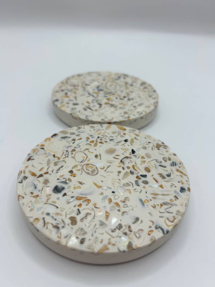 Shell Mix with White Base Coasters for wholesale by Coast By Madison