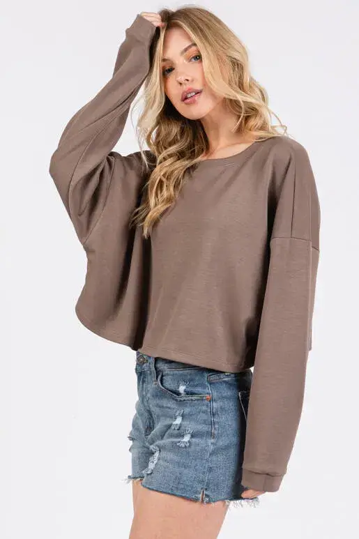 Final Touch – wholesale Stickad topp - Dam – Modal Drop Shoulder Långärmad Crop Top - NT313472