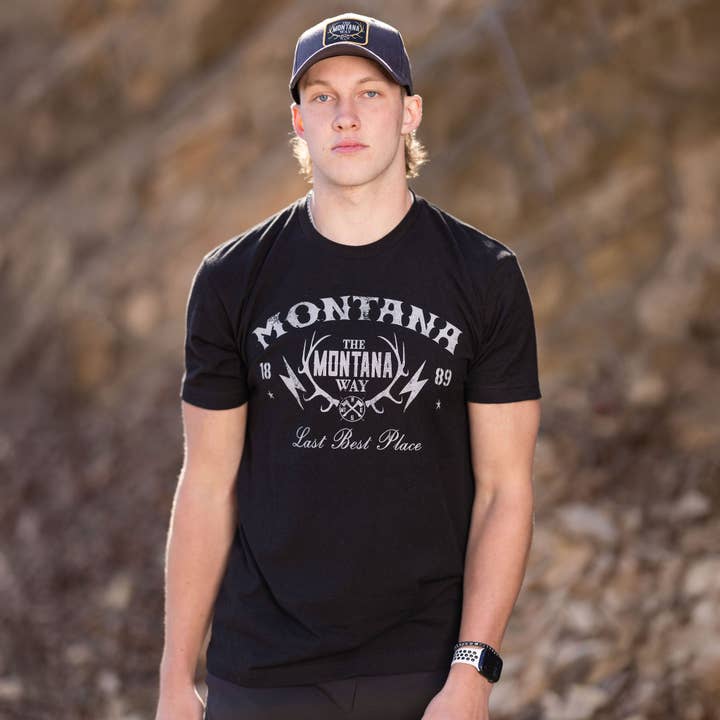 The Logo Lightning Tee in Black for wholesale by The Montana Way