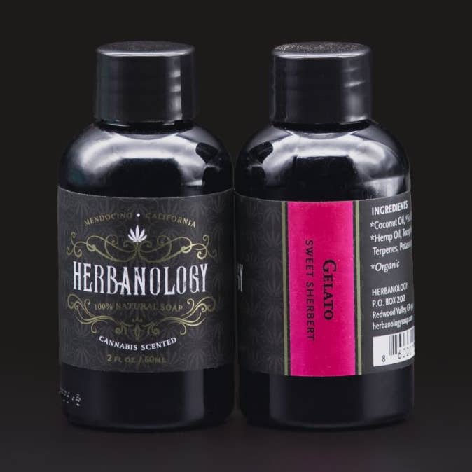 Gelato 2oz Cannabis Scented Liquid Soap for wholesale by Herbanology Aromatics