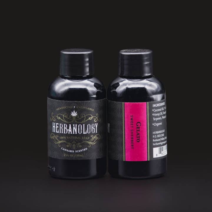 Gelato 2oz Cannabis Scented Liquid Soap for wholesale by Herbanology Aromatics