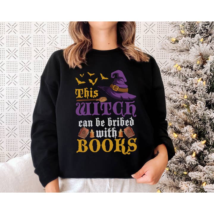 This Witch Can Be Bribed With Books Shirt, Book Lovers Gift for wholesale by NVC Ecommerce LLC