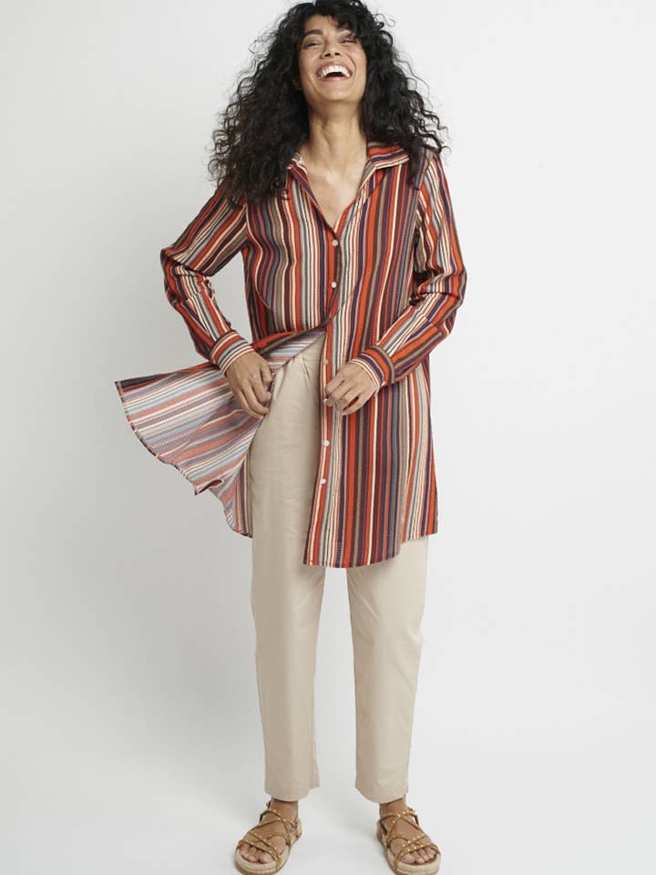 Camisa longa Forest Brick Stripes por atacado de MADE IN SENS