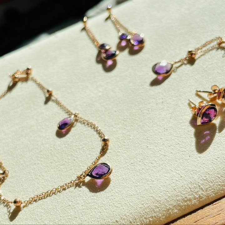 Pulseira de ametista em ouro maciço 14K por atacado de Chatoyant
