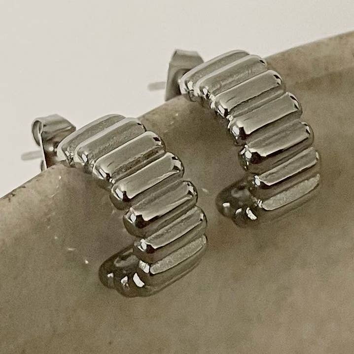 Mini Emma Ribbed Earrings-Silver for wholesale by Namaste Jewelry