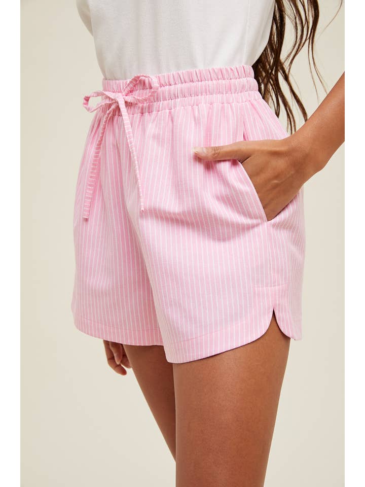 PUNCH WHITE STRIPED DOLPHIN HEM SHORTS / WL24-9815 for wholesale on Faire