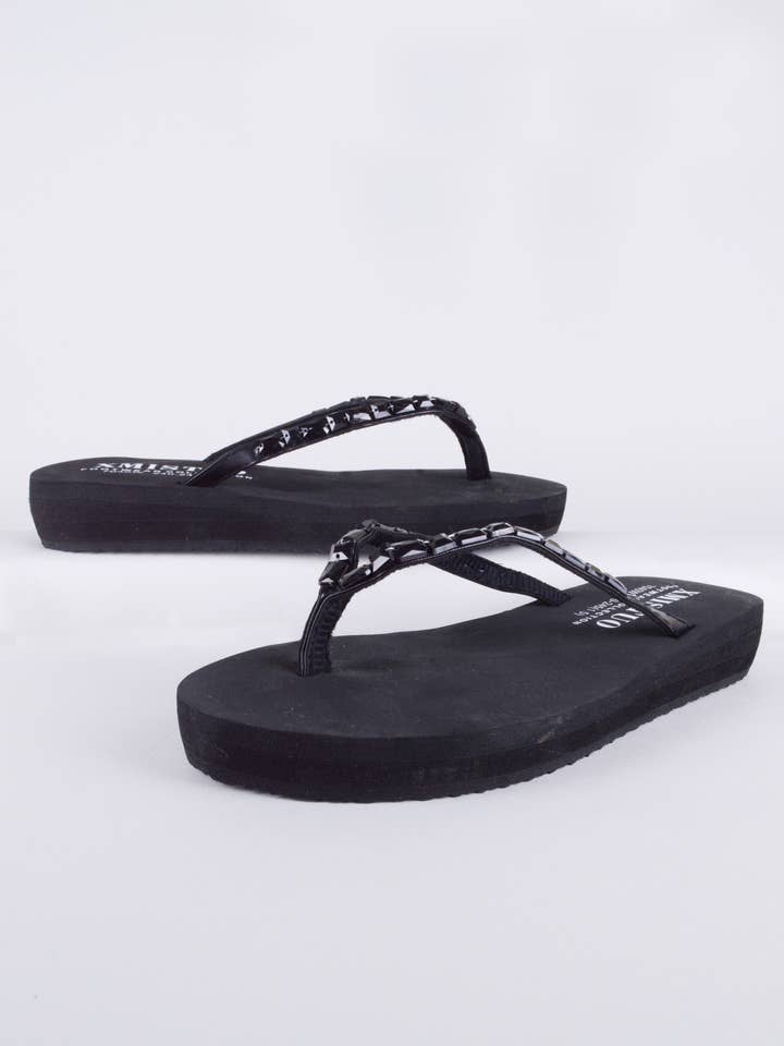 LoveMyStyle - Wholesale Flip Flops – Women’s - Lovemystyle Black Sole Flip Flop Sandals With Black Gems0