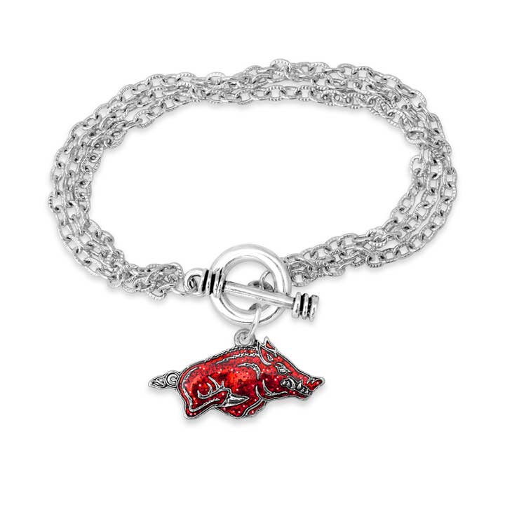 From The Heart - Wholesale Charm/Dangle Bracelet - Arkansas Razorbacks Game Day Glitter Bracelet