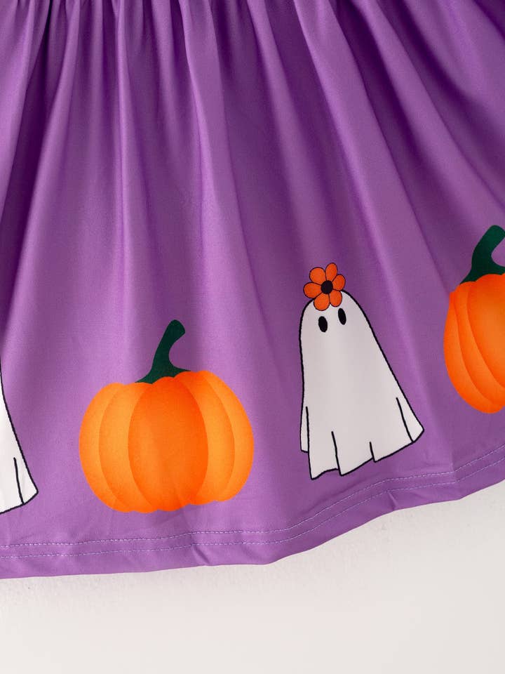 Rylee Faith Designs - Wholesale Dress - Kids - Girls Fall Halloween Ghost Pumpkin Print Long Sleeve Dress