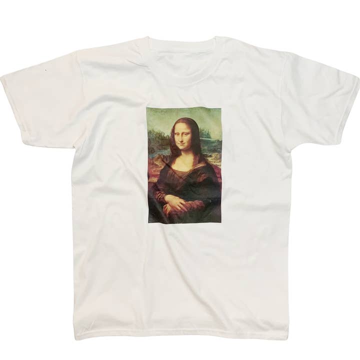 T-shirt imprimé à motif Mona Lisa de Léonard de Vinci pour la vente par ZZZEBRAAA LIMITED