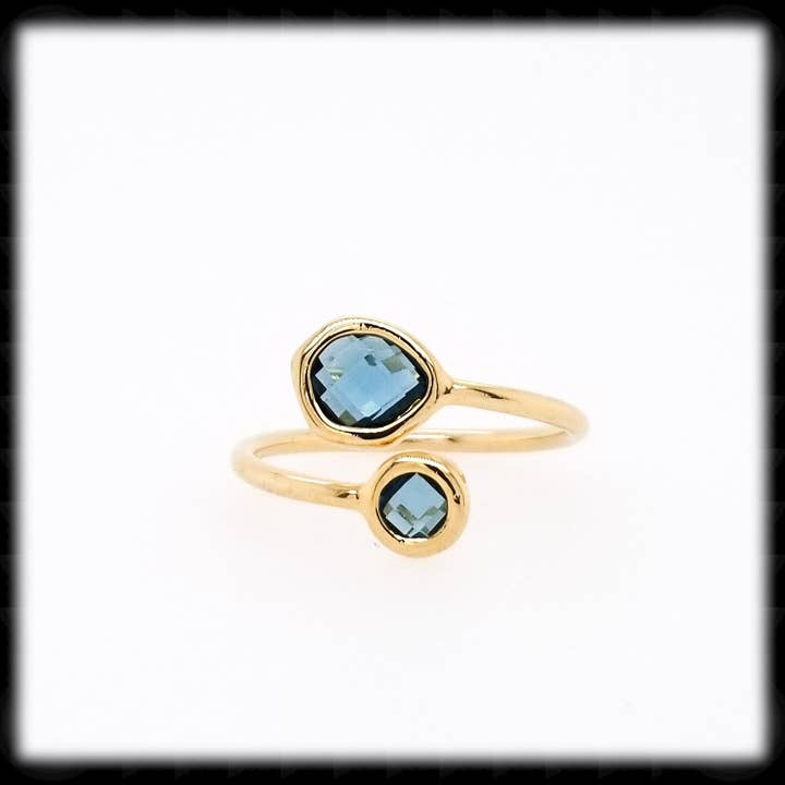 Inramad Glas Justerbar Ring- Marinblå Guld för wholesale av The Beaded Wire Designs