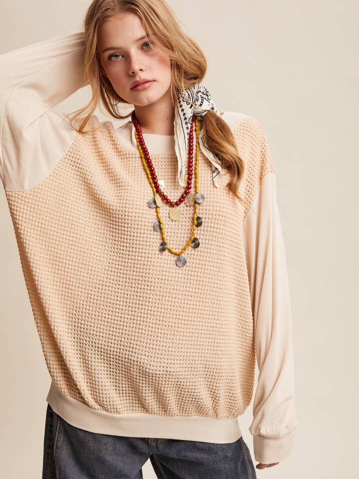 Waffle Knit Contrast Top LT0999 for wholesale by Listicle