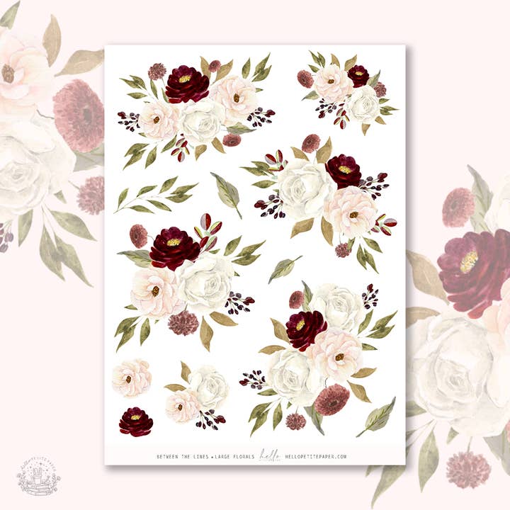 Mellem linjerne - Store blomsterdekorationsklistermærker for engroshandel hos Hello Petite Paper