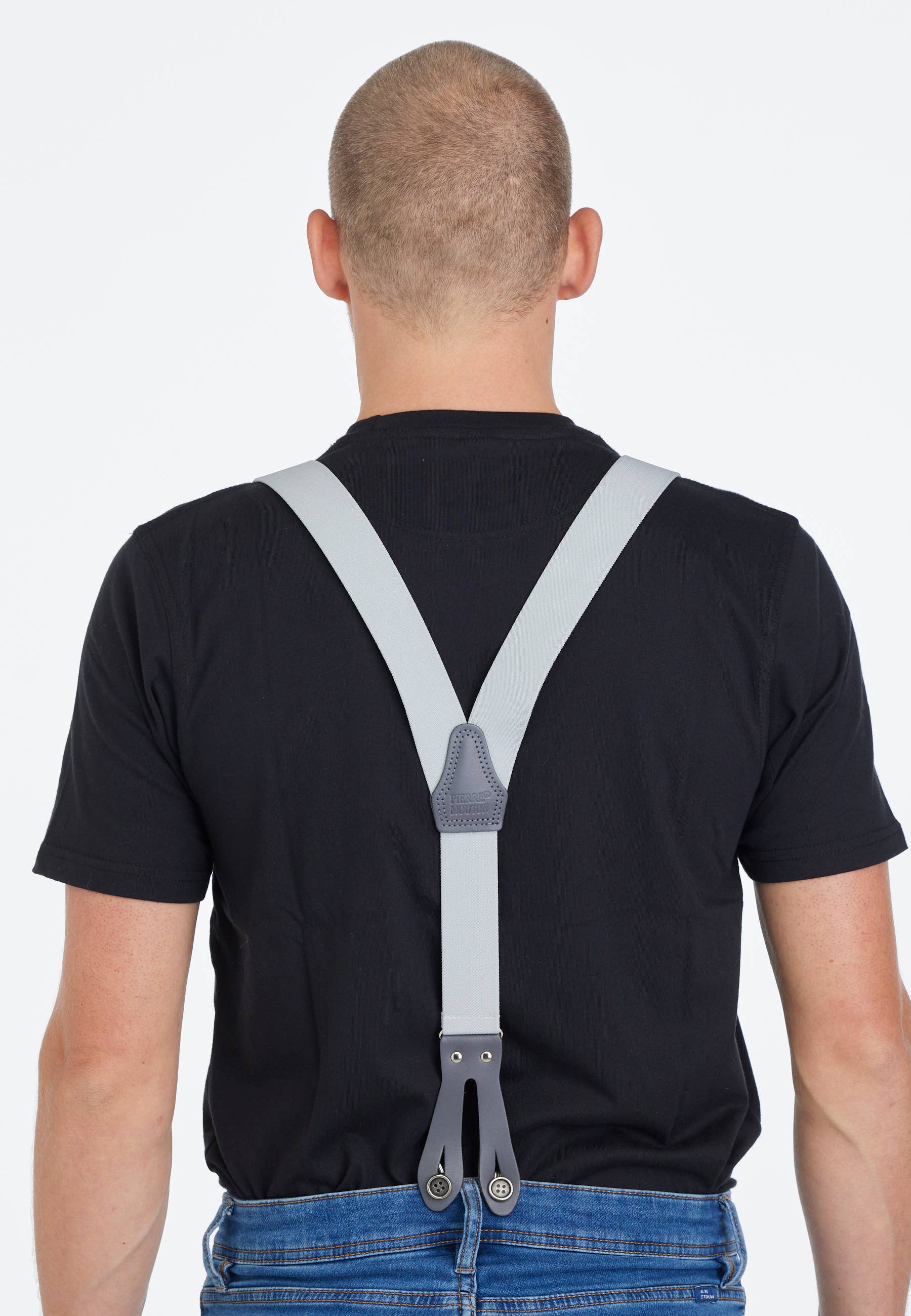 Pierre Mouton - Wholesale Belt - Unisex - Strong Braces Light Grey with Leather 120 cm | Handmade2