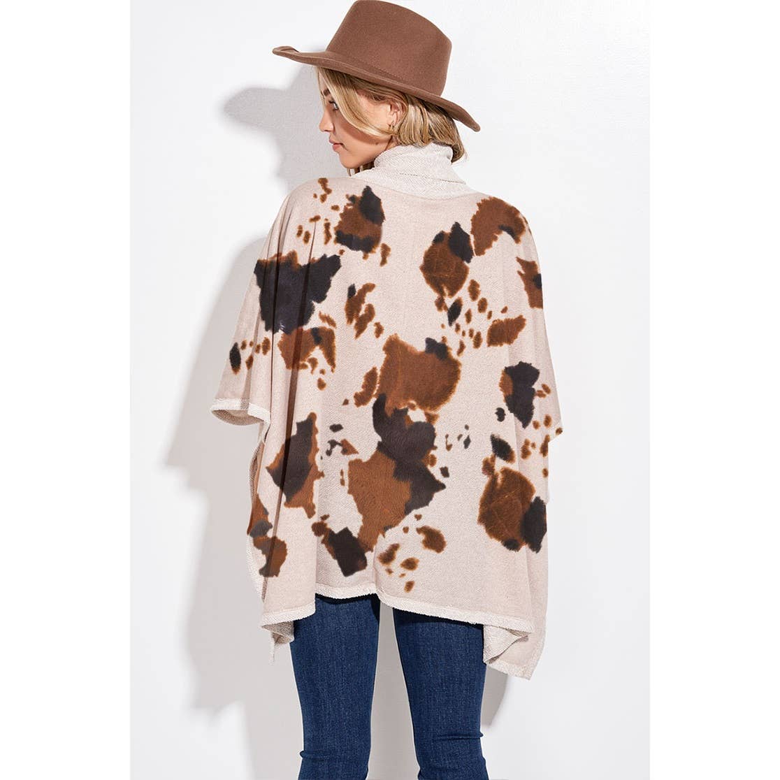 Phil Love - Venta al por mayor Poncho - Mujer - Poncho cuello tortuga con estampado de vaca7