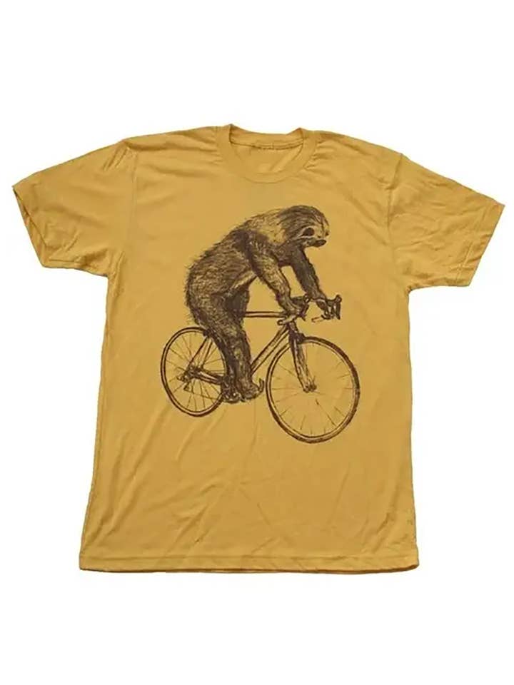 Dark Cycle Clothing - Wholesale Screen printed t-shirt – Men′s - Sloth on A Bicycle Men's/Unisex Shirt1