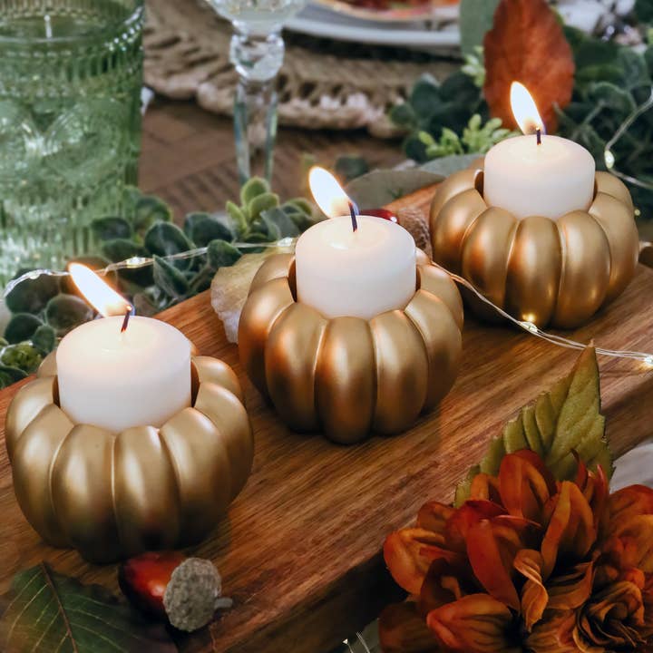 Kate Aspen - Wholesale Candle holder - 2-in-1 Pumpkin Tealight/Candlestick Holder (Set of 6) - Gold1