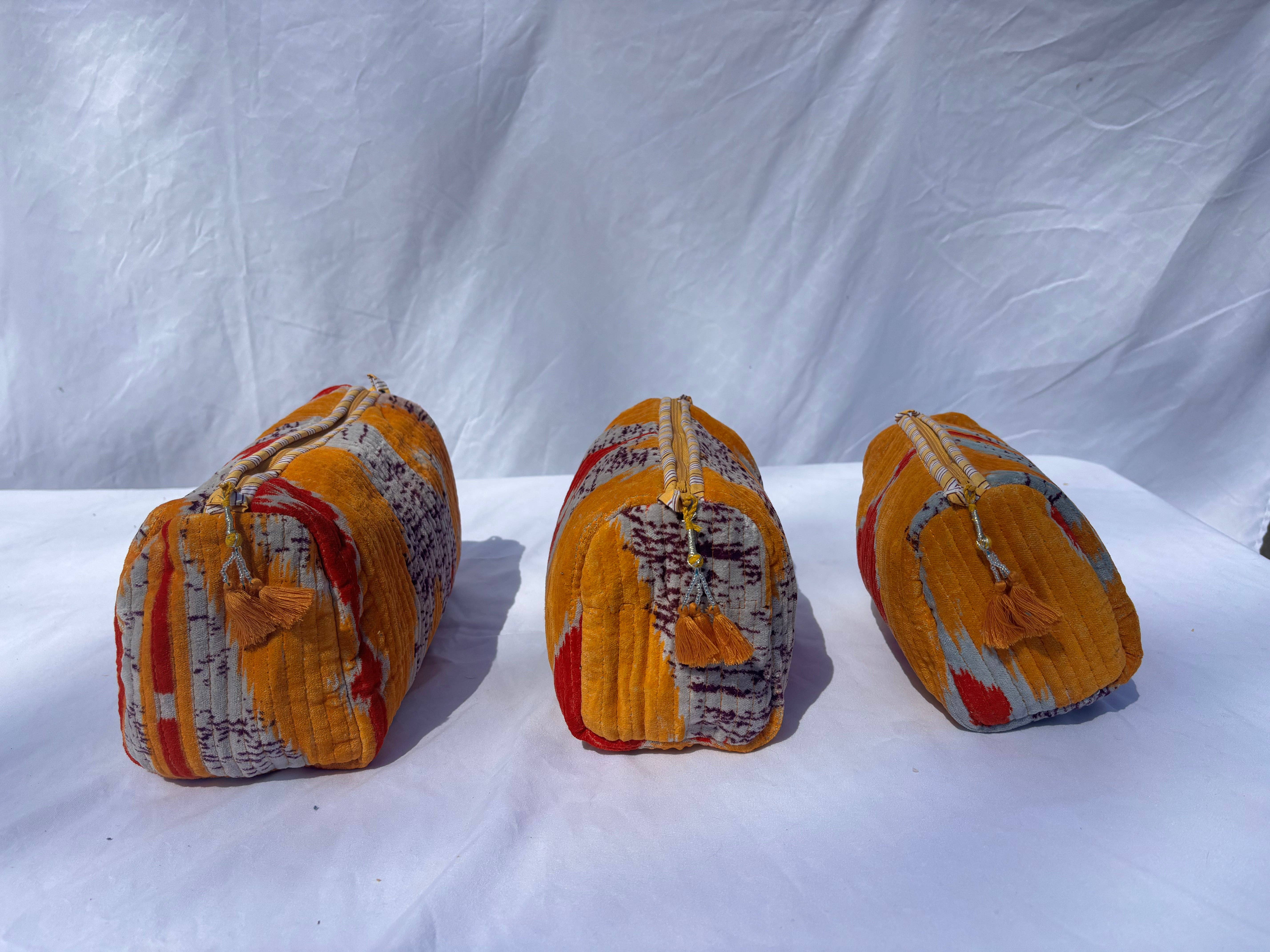 Tibet Handicrafts LLC - Wholesale Travel Set - Orange Vibes Velvet 3 Piece Travel Set6