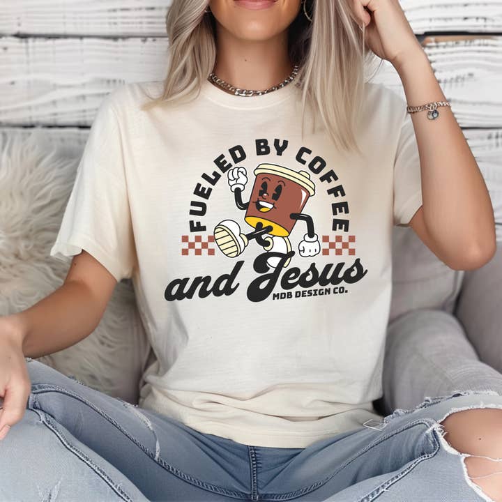 RETRO - FUELED BY COFFEE AND JESUS for wholesale by MdB Designs