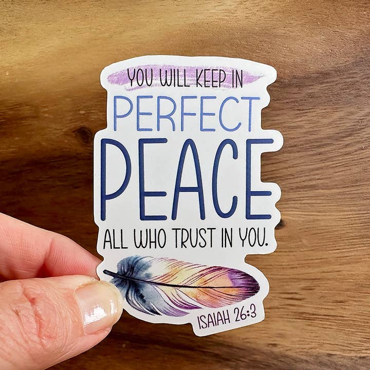 Perfect Peace | Feather | Scripture Sticker | Isaiah 26:3 for wholesale by Missional Merch