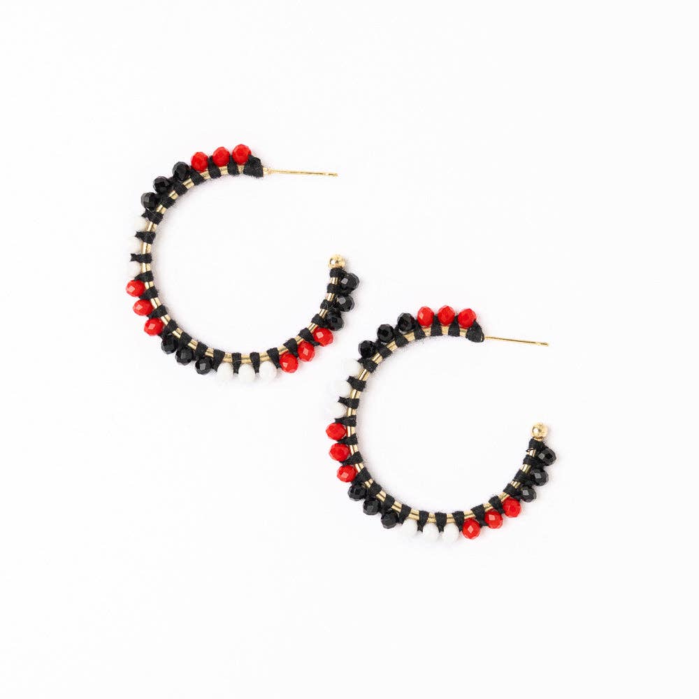 INK + ALLOY - Wholesale Hoop Earrings - Game Day Crystal Threaded Beads Hoop Earrings Red + Black Wholesale0