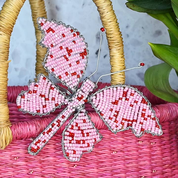 Swahili | AFRICAN MODERN - Wholesale Sculpture - Pink Beaded Butterfly Sculpture0