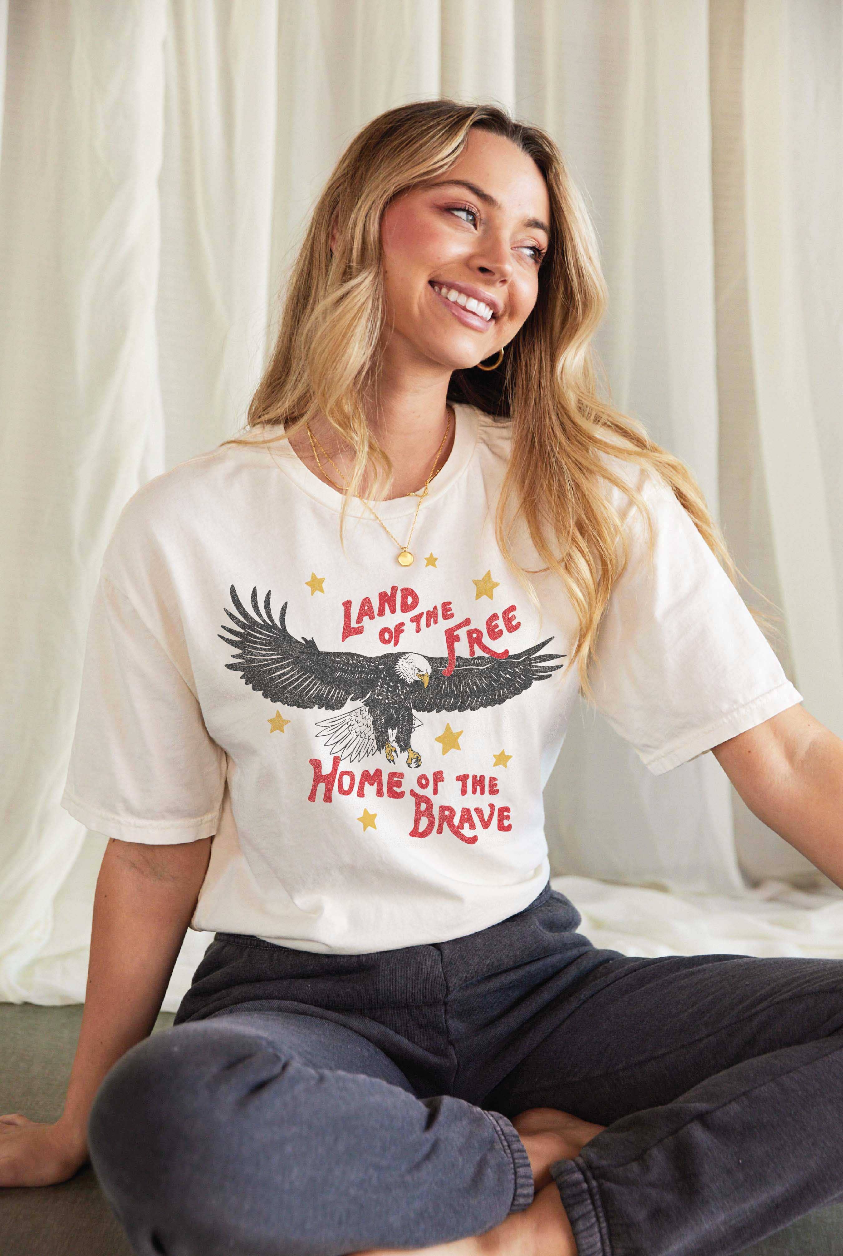 OAT COLLECTIVE - Wholesale Screen Printed T-Shirt - Women's - LAND OF THE FREE Mineral Washed Graphic Top