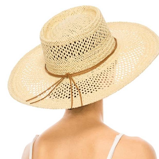 Love and Thyme - Wholesale Straw Hat - Women's - Summer Wide Brim PeekaBoo Weave Gambler Straw Hat