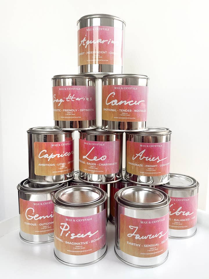 Vanilla Scented Zodiac Signs Soy Wax Candles - 7oz for wholesale by Wax and Crystals