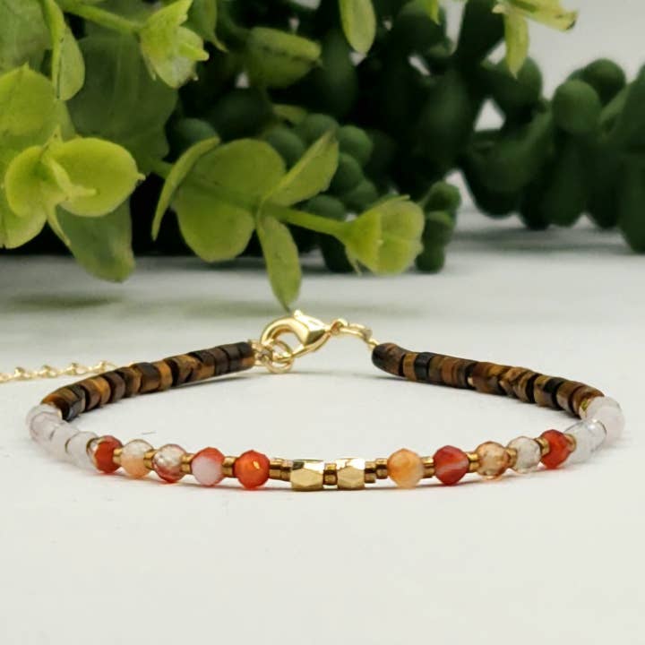 Meraki Gemstones - Vendita all'ingrosso Bracciale con perline - BRACCIALE DI SUPPORTO ALLA DEPRESSIONE-Cornalina/Quarzo Rosa/Occhio di Tigre1