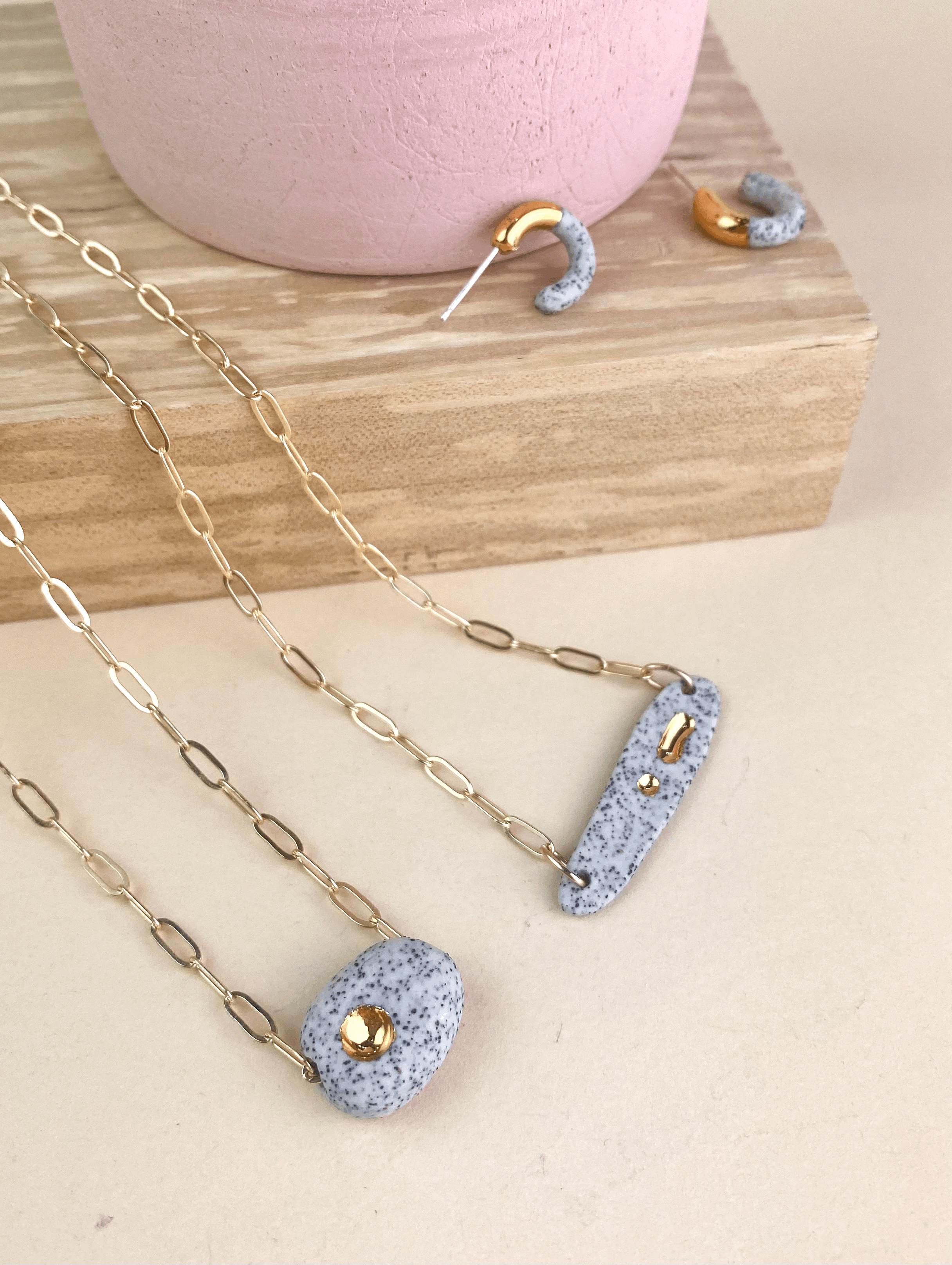 Barrow PDX - Wholesale Pendant/Charm Necklace - Lascaux Necklace - Ceramic Abstract Necklace, Goldfill Chain6