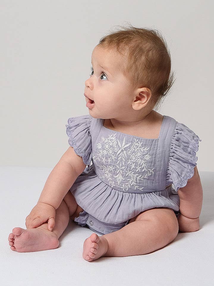 Organic Muslin Embroidered Bodysuit - Evelyn for wholesale by Babu