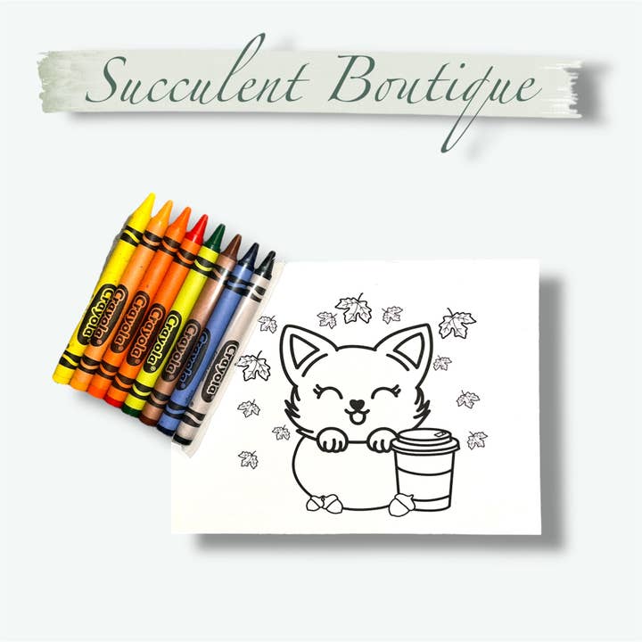 Fall Catpuccino Coloring Card With Crayons for wholesale by Succulent Boutique