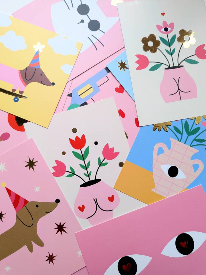 Startpakket met wenskaarten van goudfolie (14 stuks) met afb voor wholesale door Tampala Studio