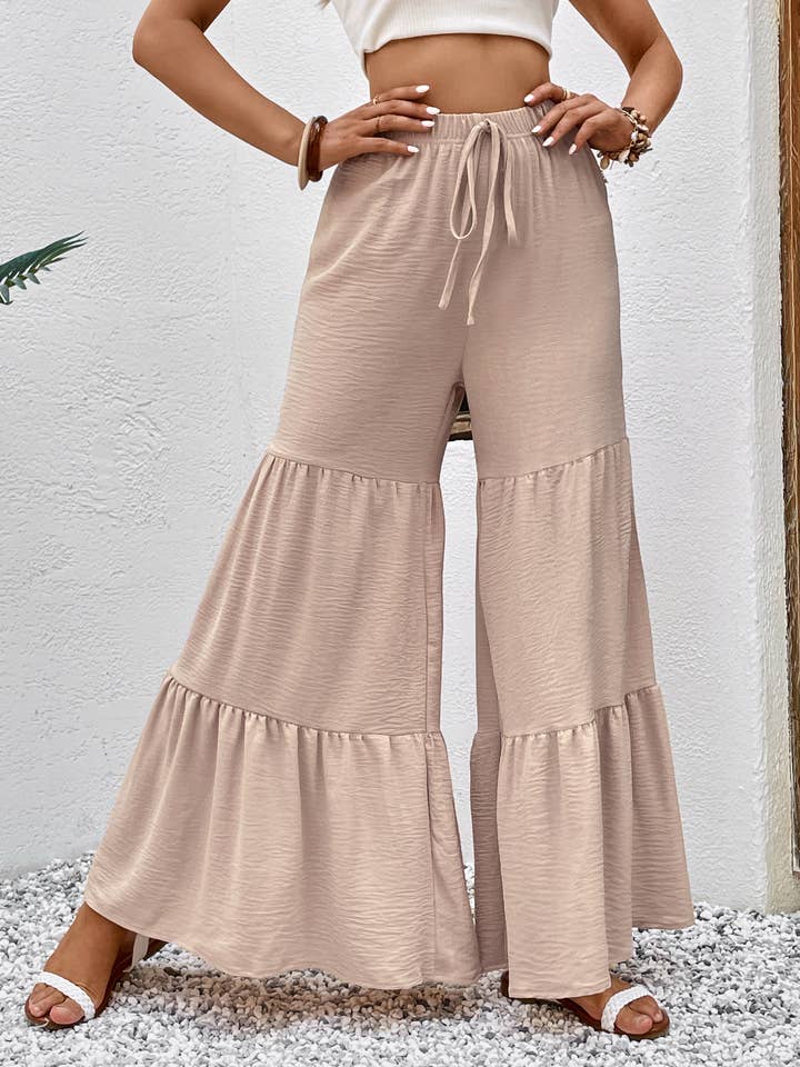 Apricot Tie Waist Ruffle Hem Wide Leg Pants for wholesale on Faire2