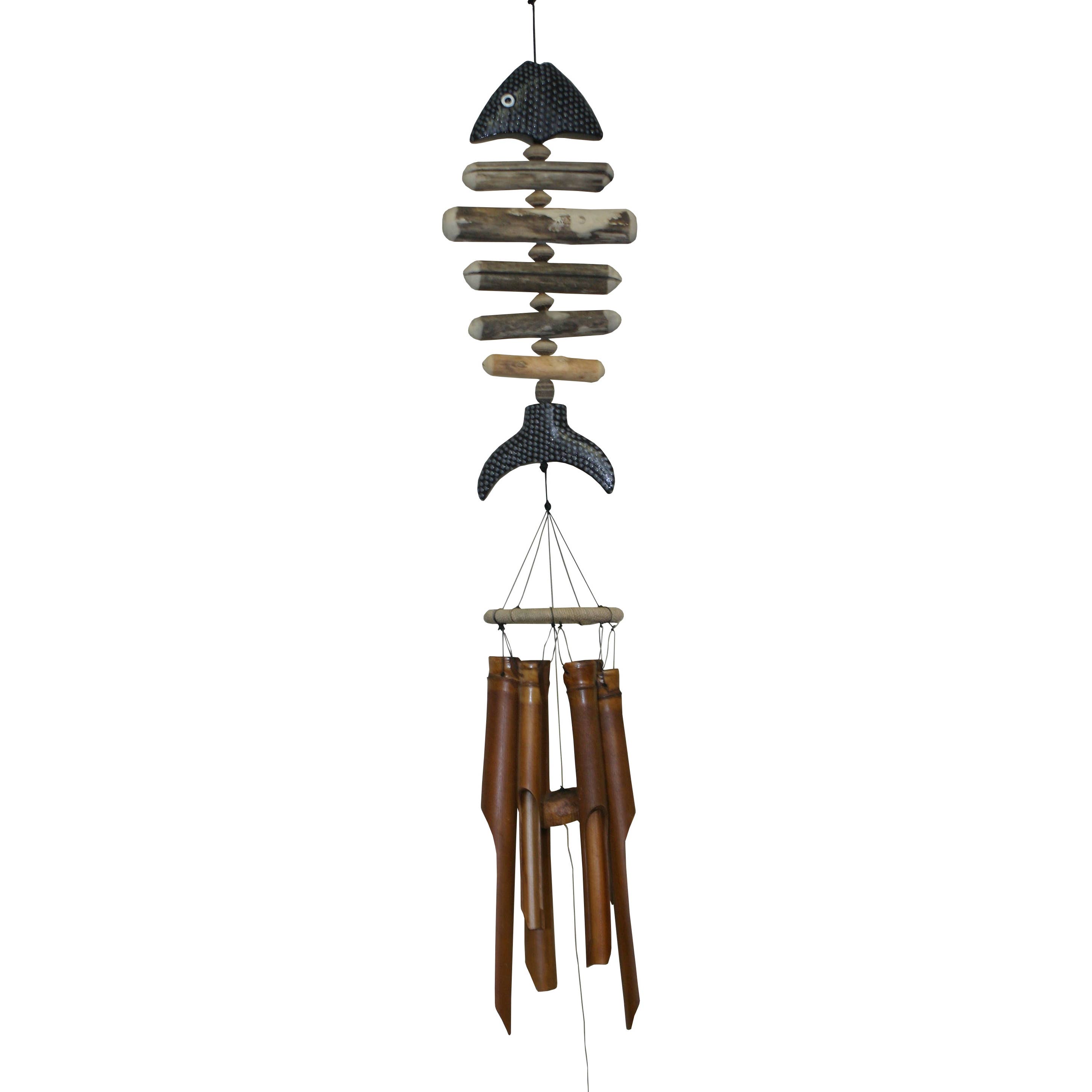Cohasset Gifts – Espanta-espíritos por atacado – Peixe de osso com pontos Bamboo Wind Chime0