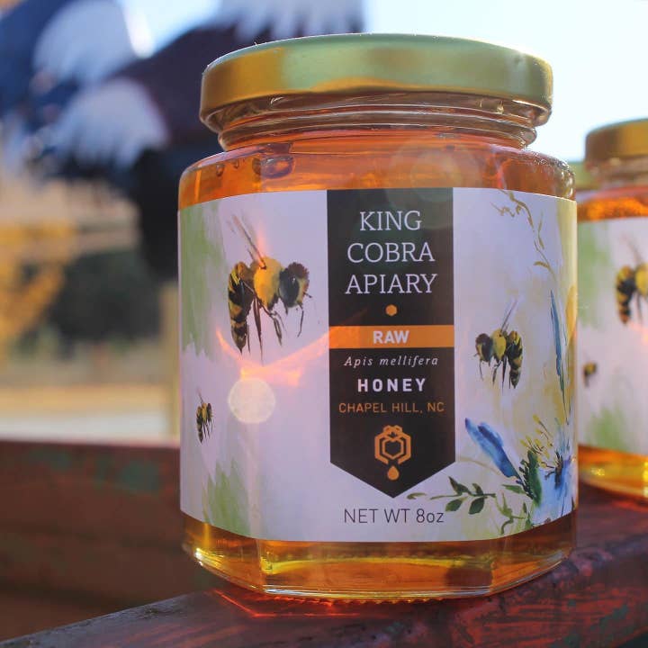 North Carolina Local Honey - 8 oz Glass Jar - Raw Wildflower for wholesale by King Cobra Apiary Honey