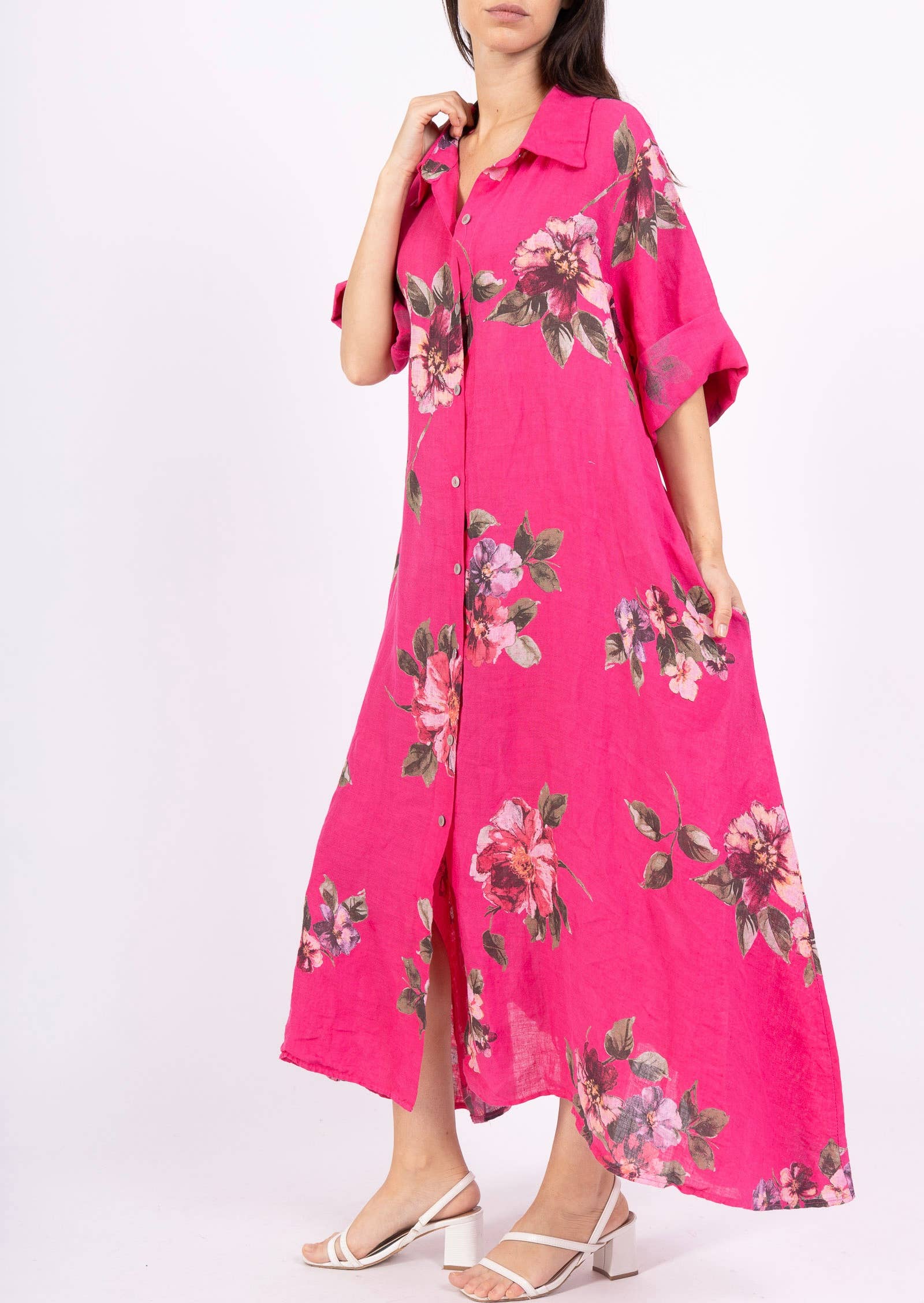 LINEN & COTTON HOUSE - Vente Robe – femme - 8052 E  LONGUE ROBE AVEC POCHES EN LIN  MOTIF 11