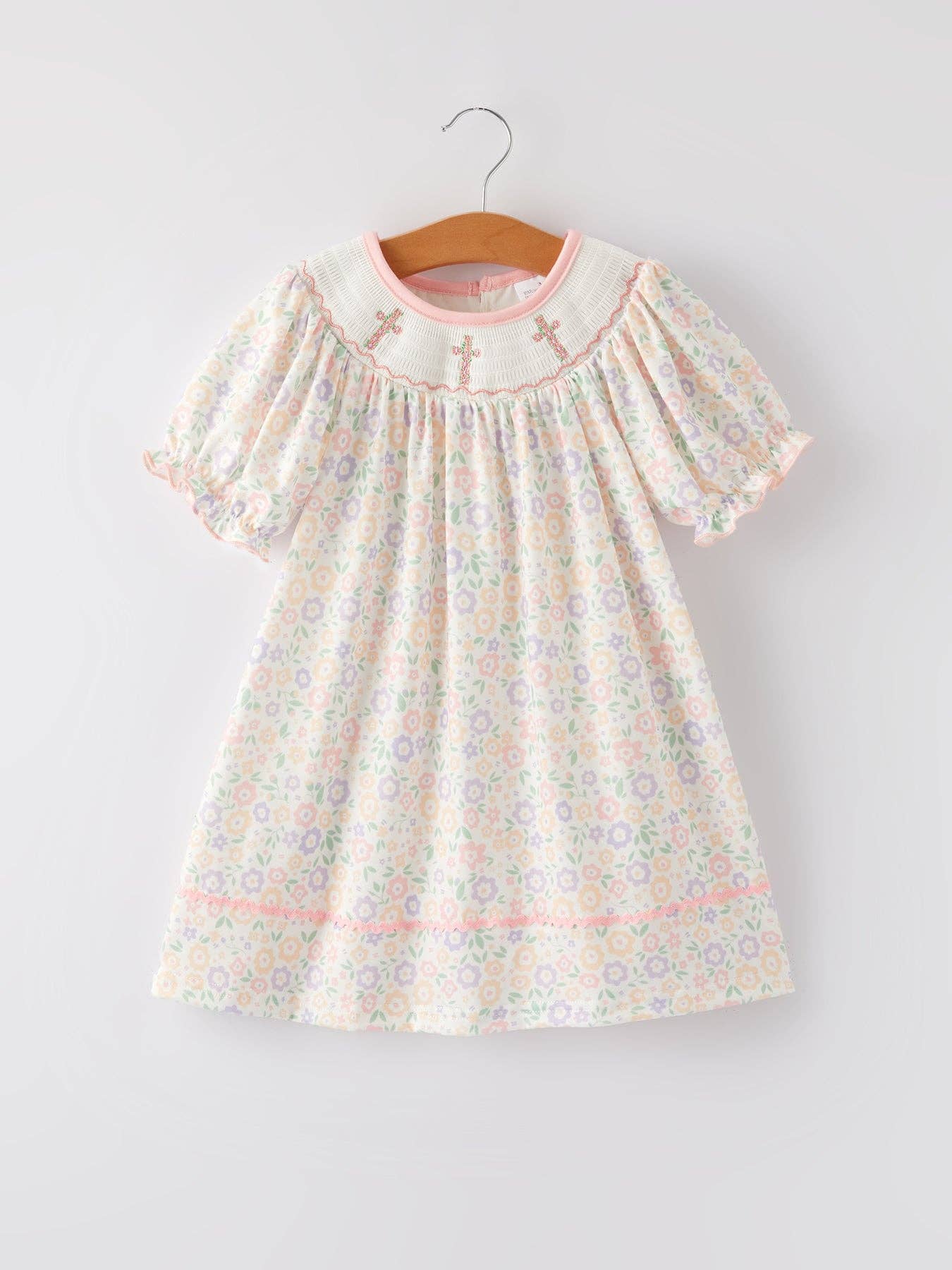 Rylee Faith Designs - Wholesale Dress - Kids - Easter Cross Smocking Embroidery Colorful Dress