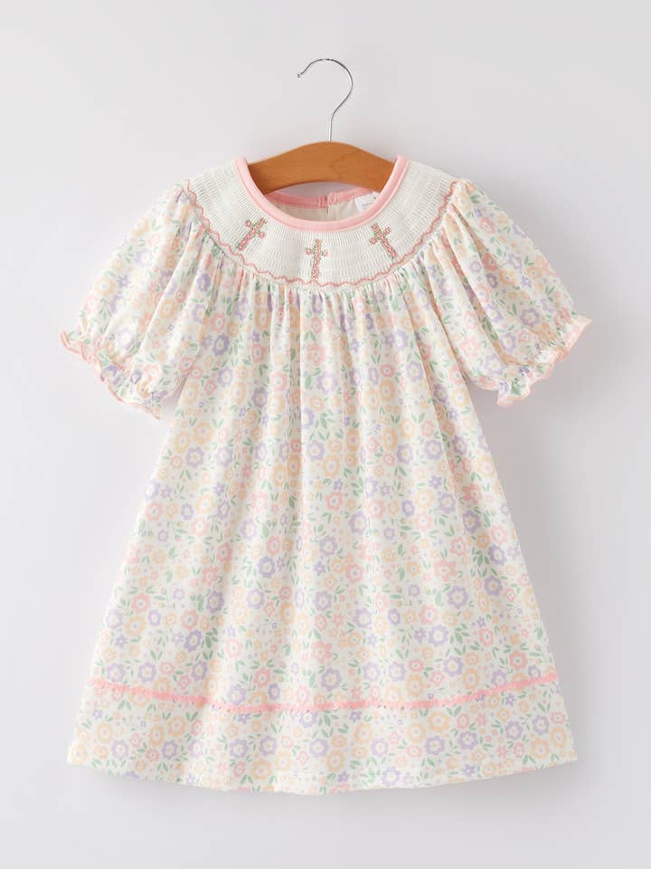 Rylee Faith Designs - Wholesale Dress - Kids - Easter Cross Smocking Embroidery Colorful Dress0