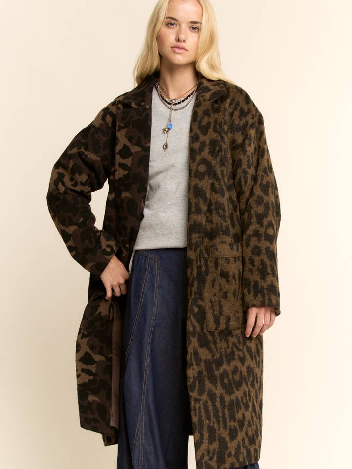 ANIMAL BLOCKED HALF HALF MIXED MIDI JACKET COAT for wholesale by Davi & Dani
