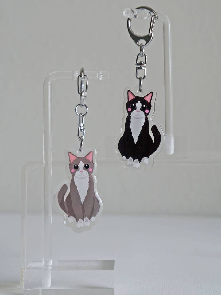 Tuxedo Cat Epoxy Keychain for wholesale by kiwi & WILLOW