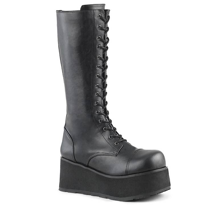 Demonia Trashville 502 Black Vegan Leather Platform Boots for wholesale on Faire