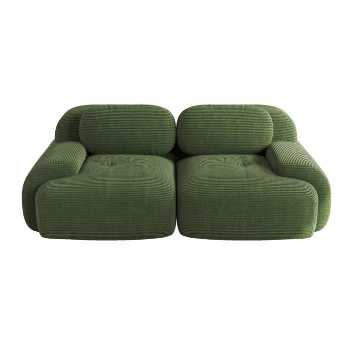 2-personers modulopbygget loveseat i fløjl med khakigrønne ribber med buede armlæn, premium komfort, ingen montering WRINKLECREST for engroshandel hos Urban Meuble