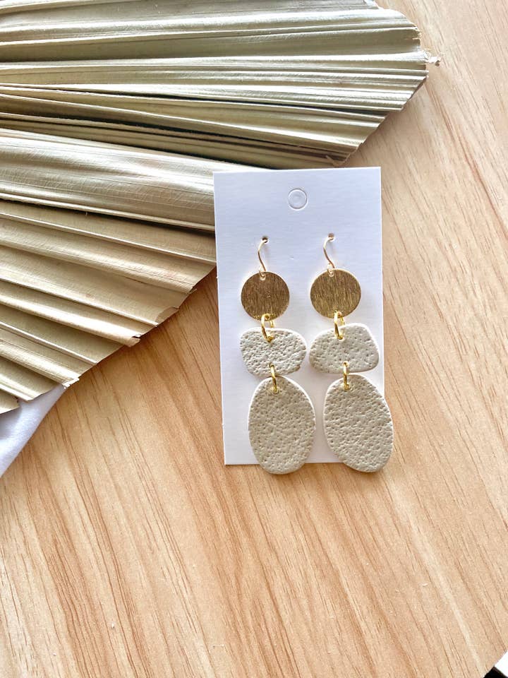 Off white textured pebble earrings for wholesale by Terra Made